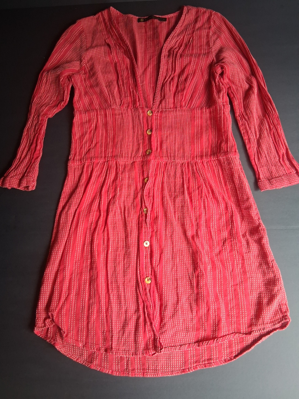 Women's VIX Paula Ahermanny Red Button-Front Casual Dress 100% Cotton Boho Vibes